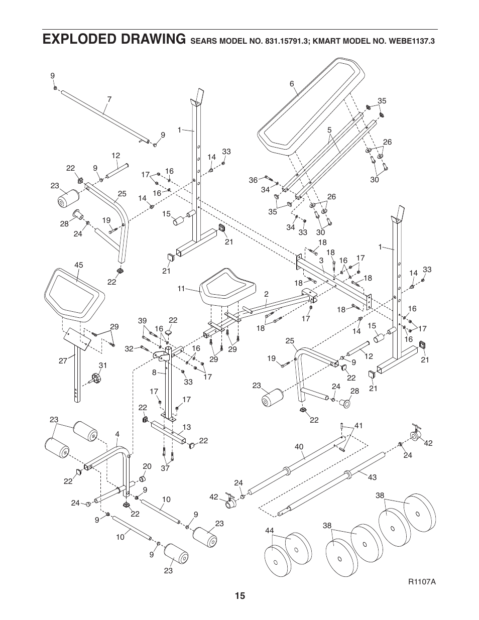 Exploded drawing | Weider 831.15791.3 User Manual | Page 15 / 16