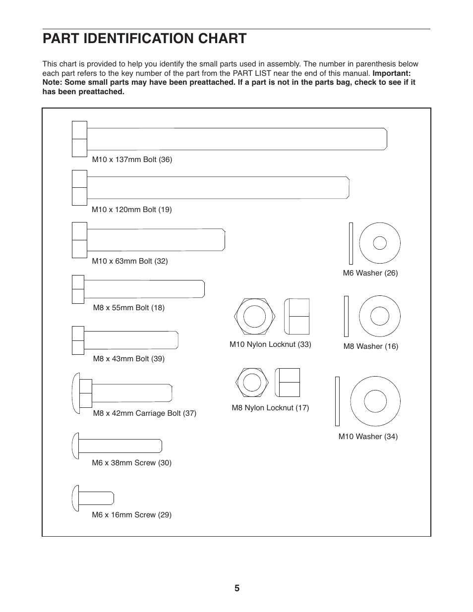 Part identification chart | Weider 831.15791.3 User Manual | Page 5 / 16