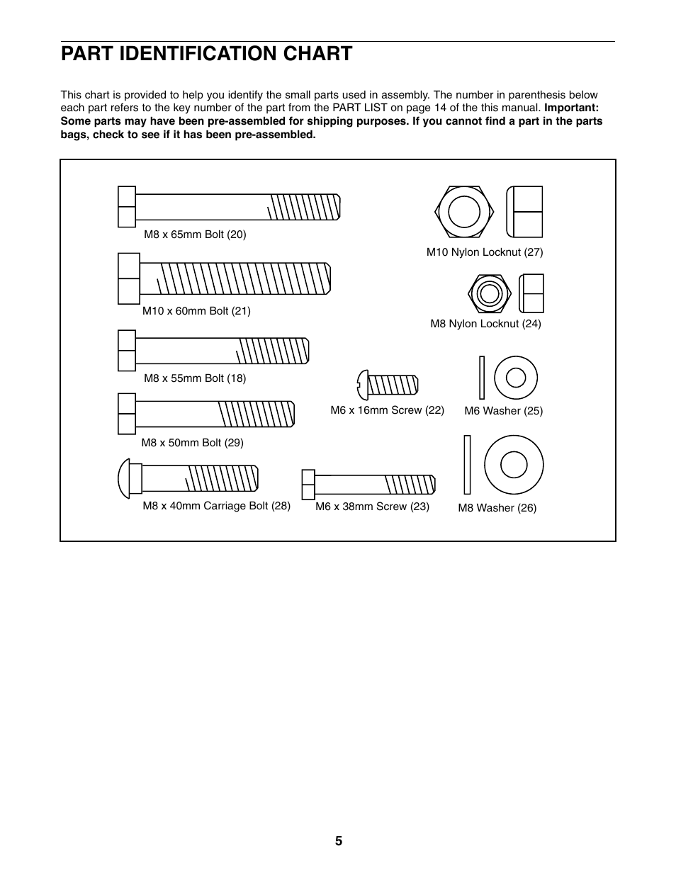 Part identification chart | Weider 831.150721 User Manual | Page 5 / 16