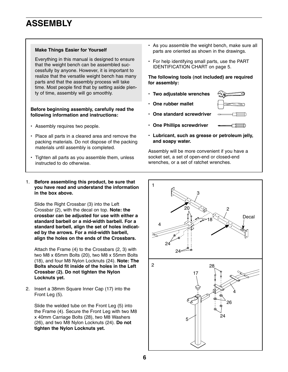 Assembly | Weider 831.150721 User Manual | Page 6 / 16