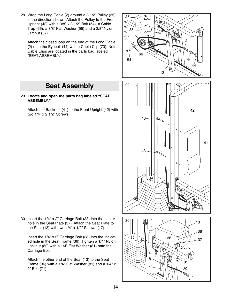 Seat assembly | Weider WESY81081 User Manual | Page 14 / 25