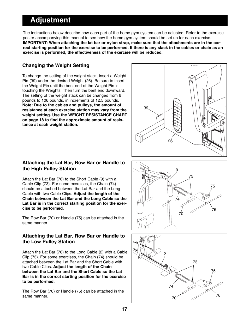 Adjustment | Weider WESY81081 User Manual | Page 17 / 25