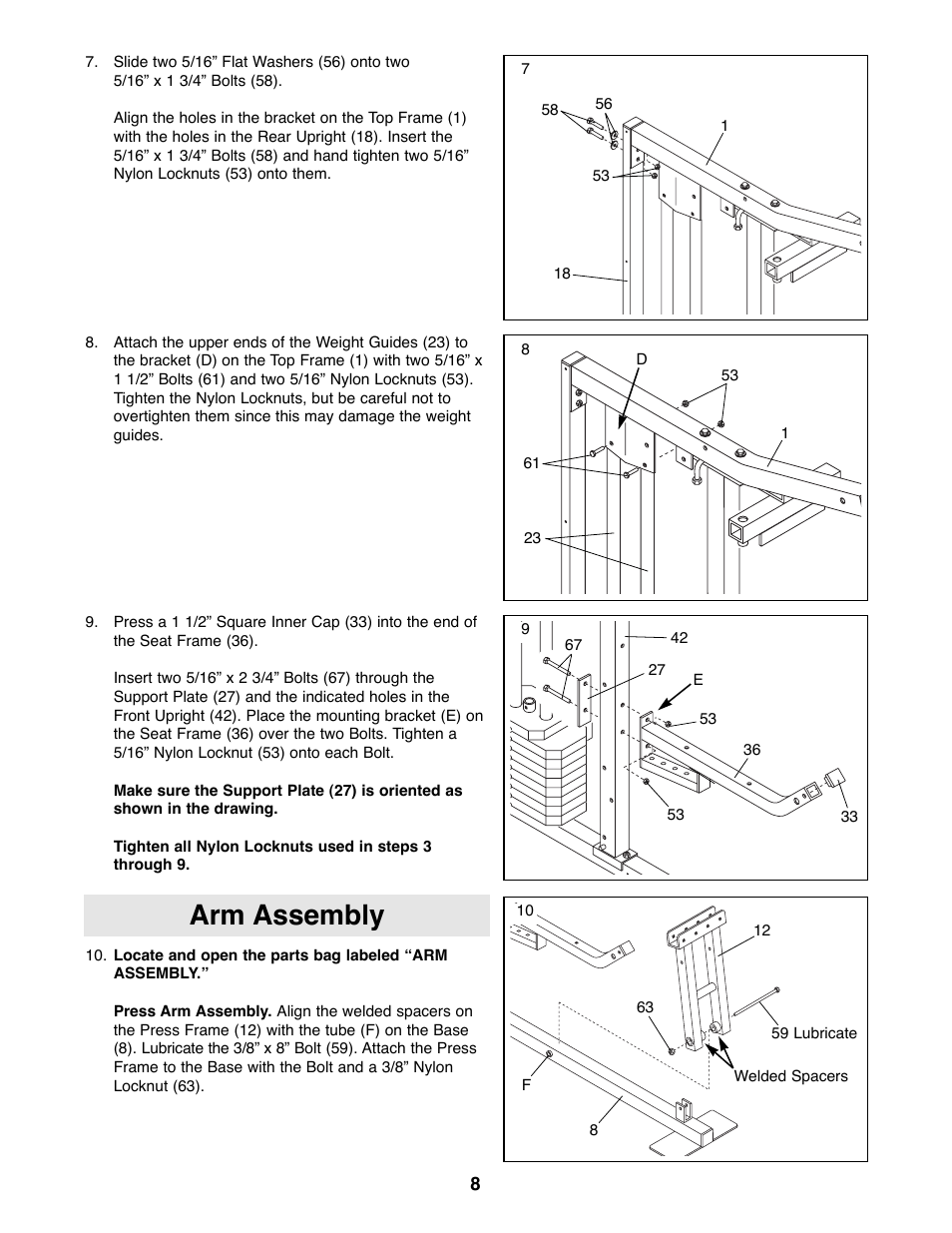 Arm assembly | Weider WESY81081 User Manual | Page 8 / 25