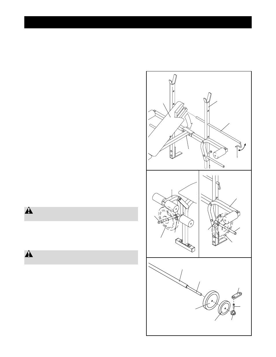 Adjusting the weight bench warning, Warning | Weider WEBE14080 User Manual | Page 10 / 16