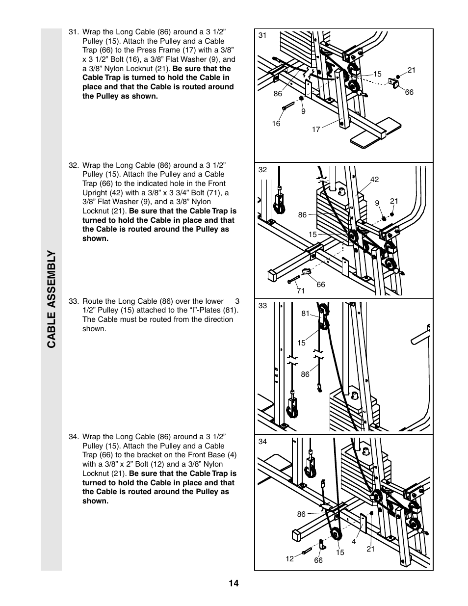 Cable assembl y | Weider 831.159361 User Manual | Page 14 / 29