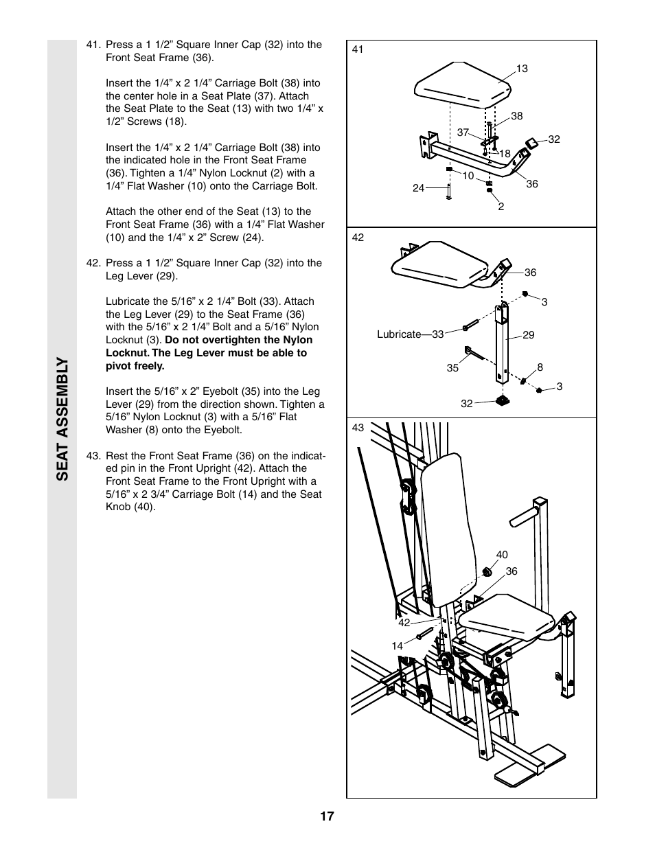 Sea t assembl y | Weider 831.159361 User Manual | Page 17 / 29