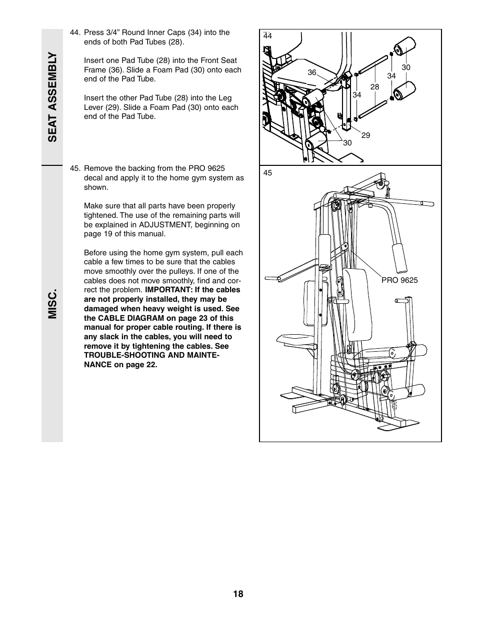 Misc. sea t assembl y | Weider 831.159361 User Manual | Page 18 / 29