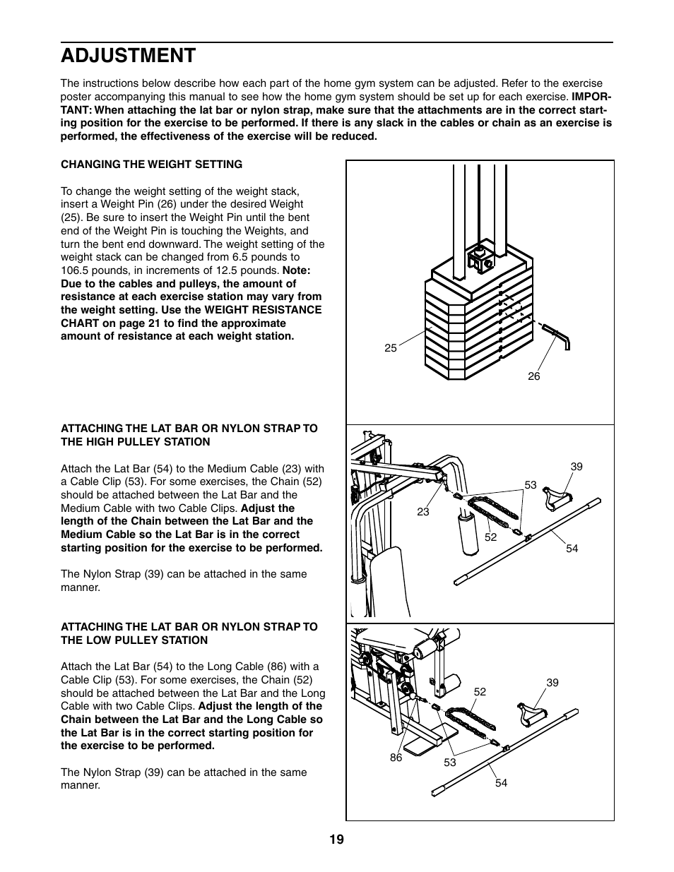 Adjustment | Weider 831.159361 User Manual | Page 19 / 29