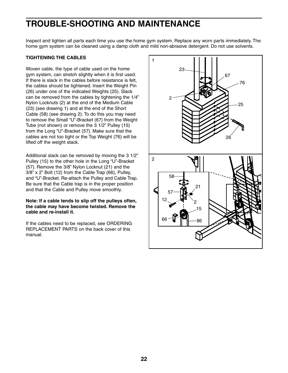 Trouble-shooting and maintenance | Weider 831.159361 User Manual | Page 22 / 29