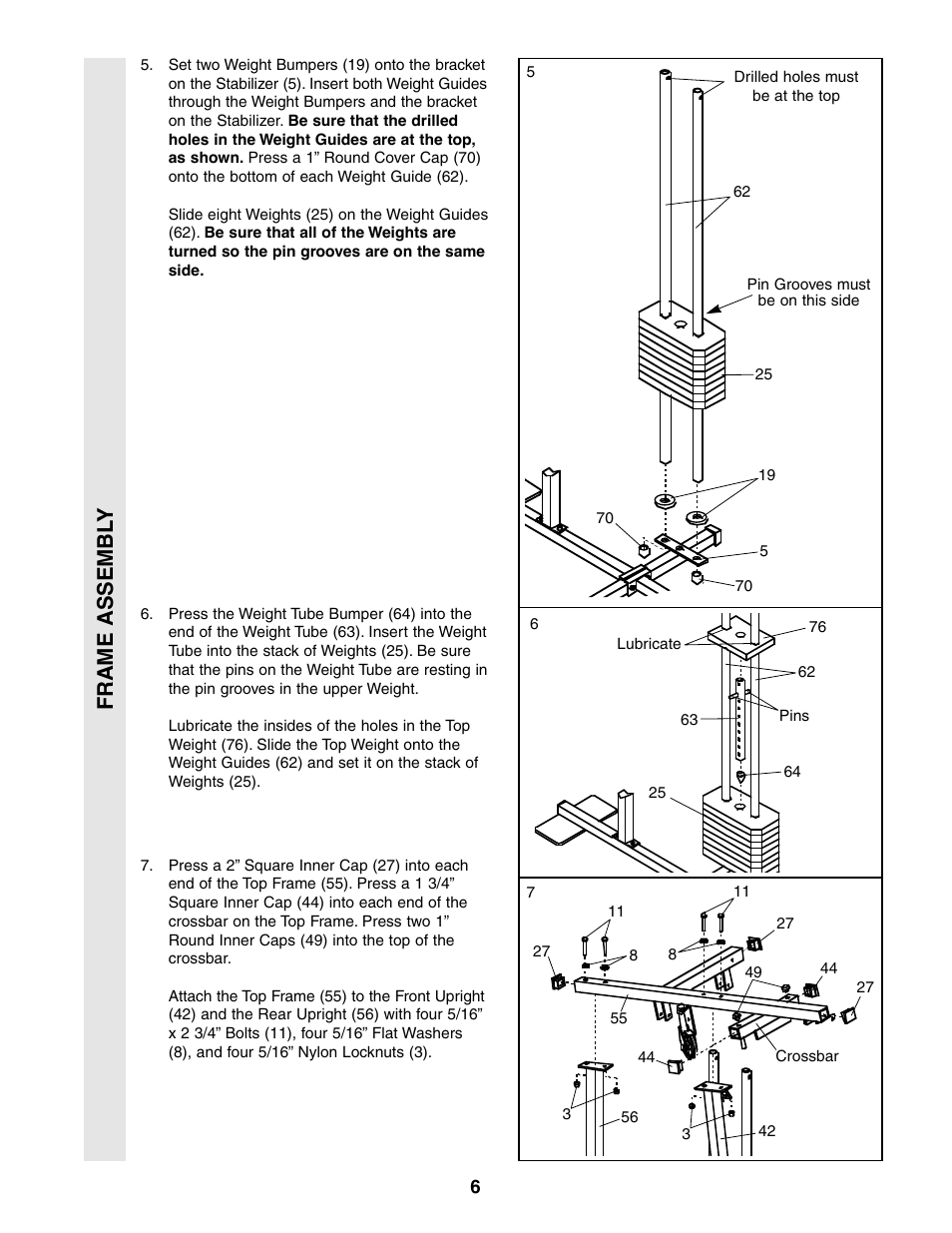 Frame assembl y | Weider 831.159361 User Manual | Page 6 / 29