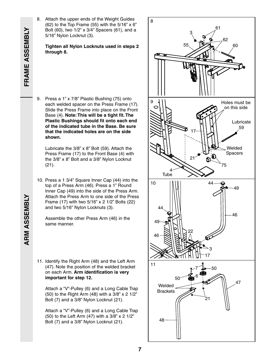 Arm assembl y frame assembl y | Weider 831.159361 User Manual | Page 7 / 29