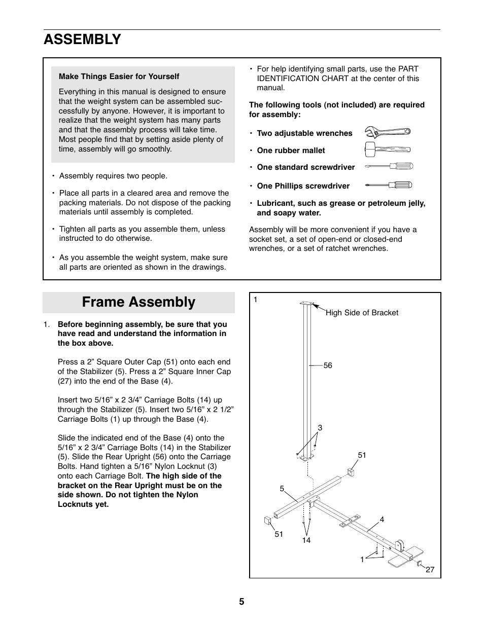 Frame assembly, Assembly | Weider WESY19510 User Manual | Page 5 / 28