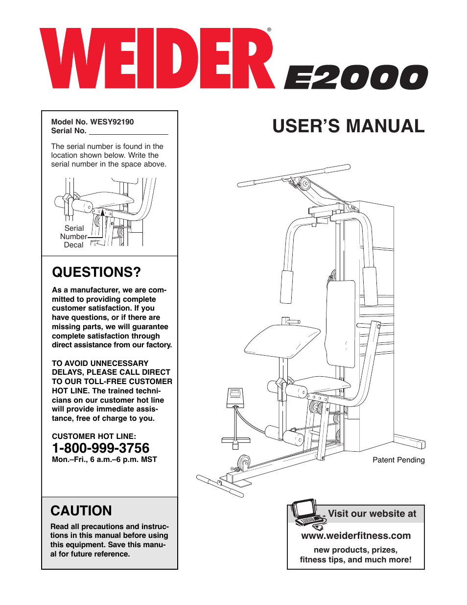 Weider WESY92190 User Manual | 28 pages