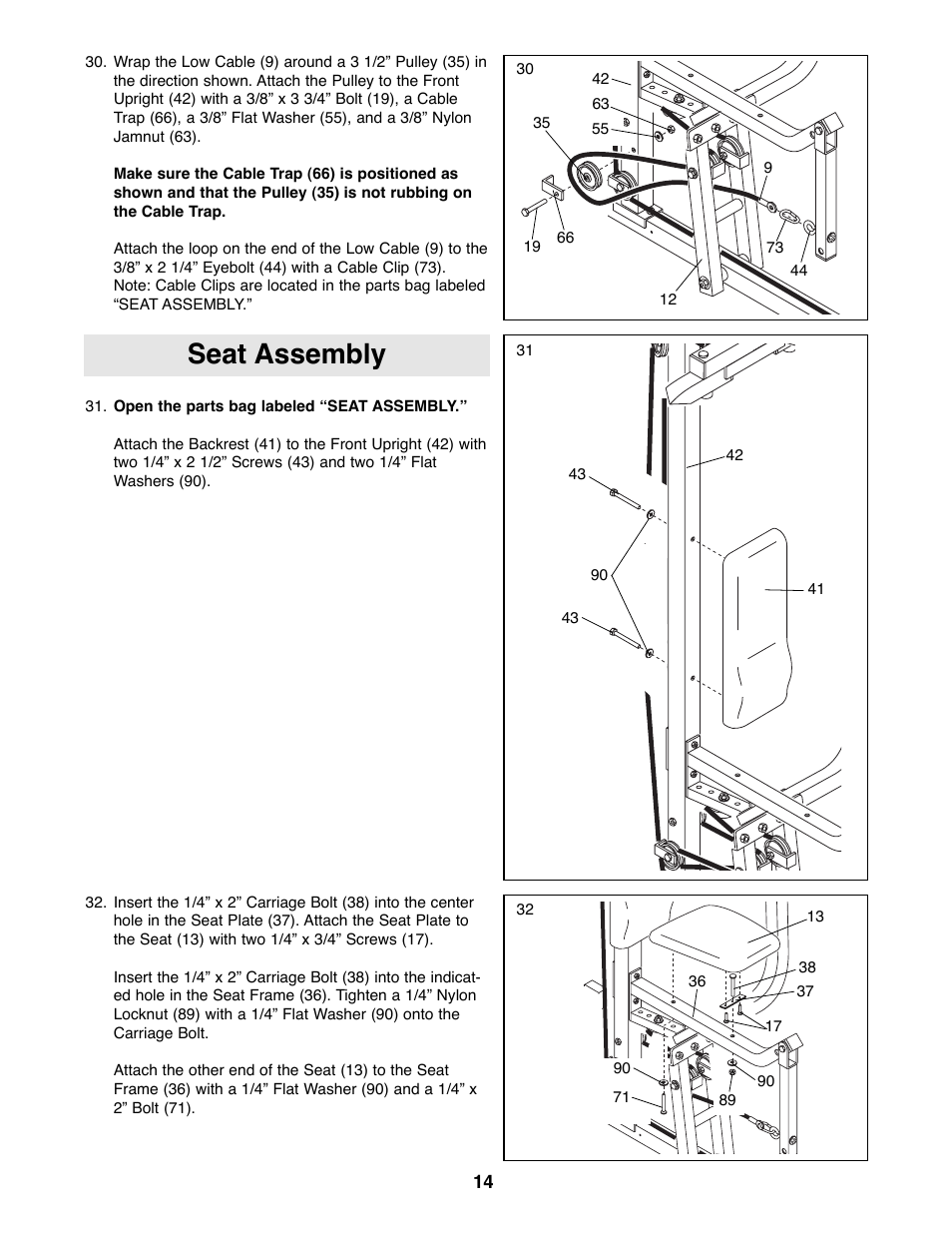 Seat assembly | Weider WESY92190 User Manual | Page 14 / 28