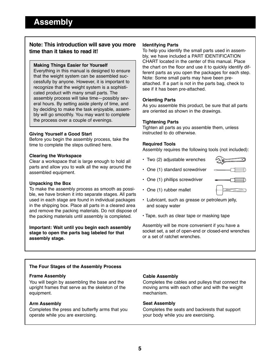 Assembly | Weider WESY92190 User Manual | Page 5 / 28