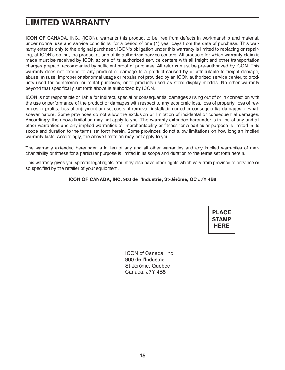 Limited warranty | Weider WECCBE72010 User Manual | Page 15 / 16