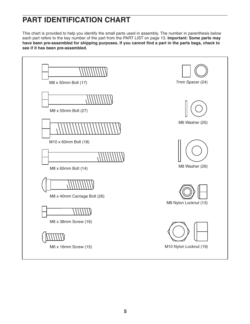 Part identification chart | Weider WECCBE72010 User Manual | Page 5 / 16