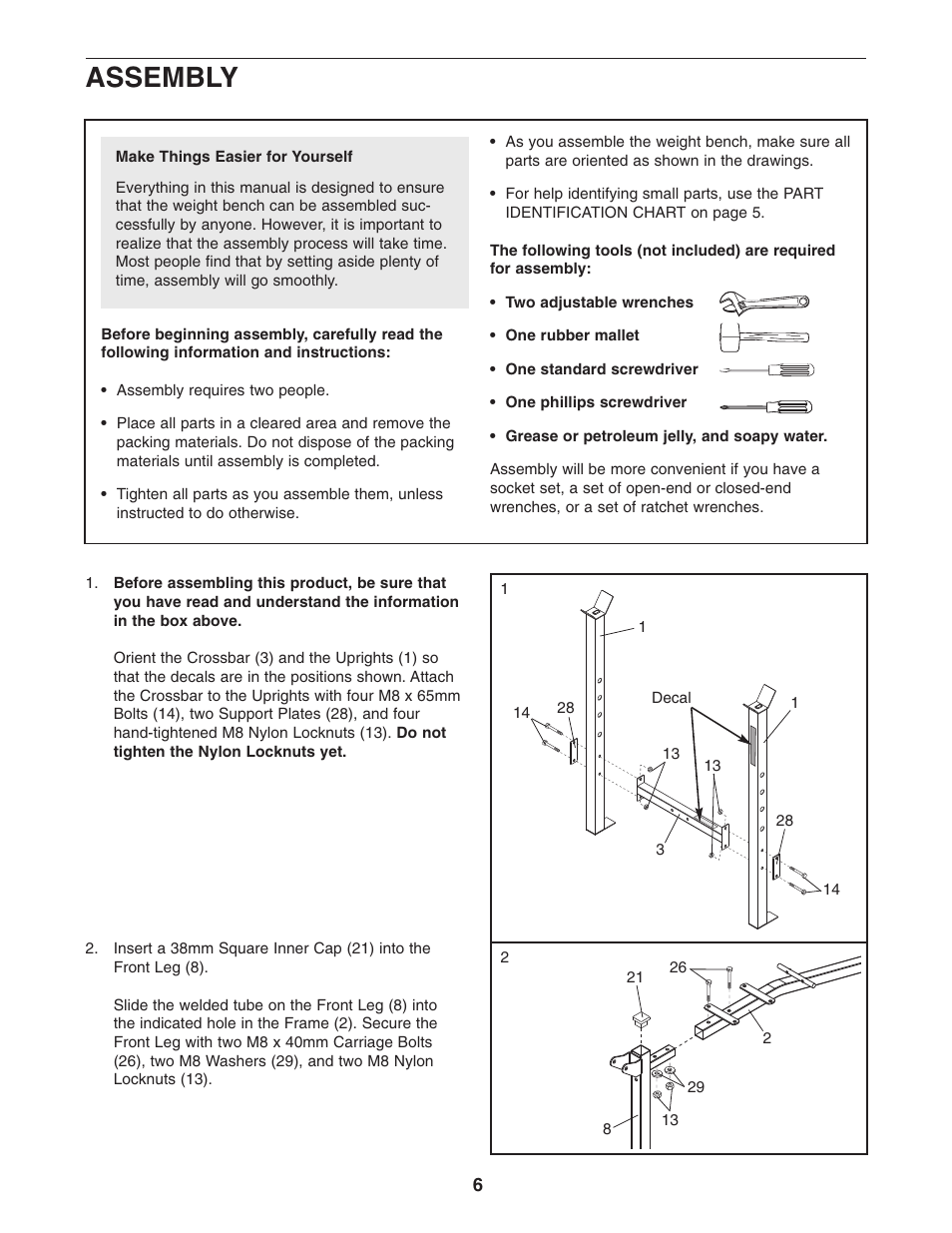 Assembly | Weider WECCBE72010 User Manual | Page 6 / 16