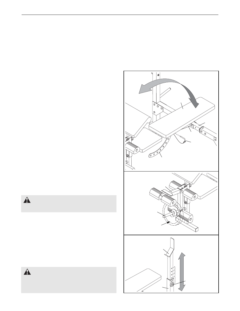 Warning, Adjustments | Weider 831.150301 User Manual | Page 10 / 16