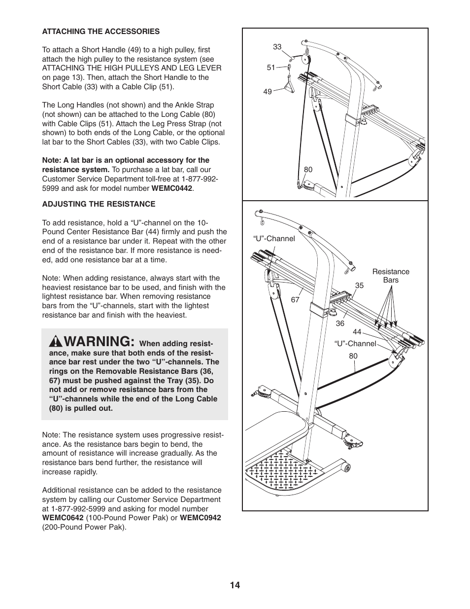 Warning | Weider WESY59531 User Manual | Page 14 / 24