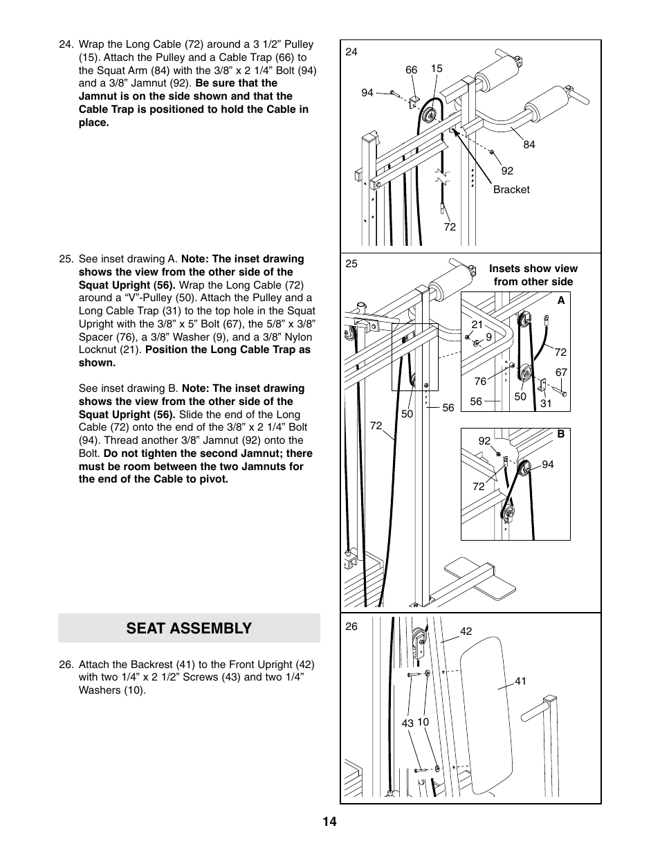 Seat assembly | Weider WESY85310 User Manual | Page 14 / 27