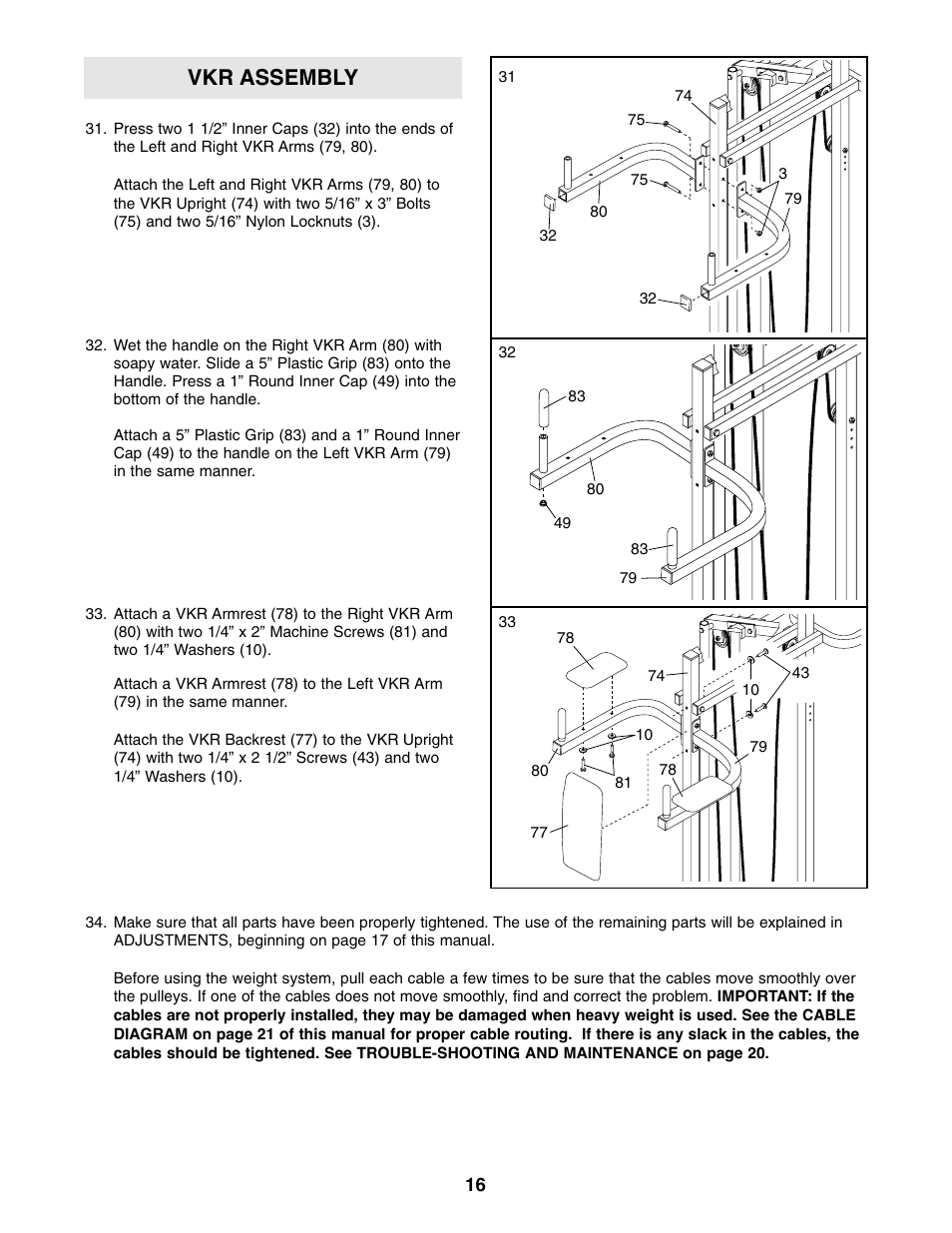 Vkr assembly | Weider WESY85310 User Manual | Page 16 / 27