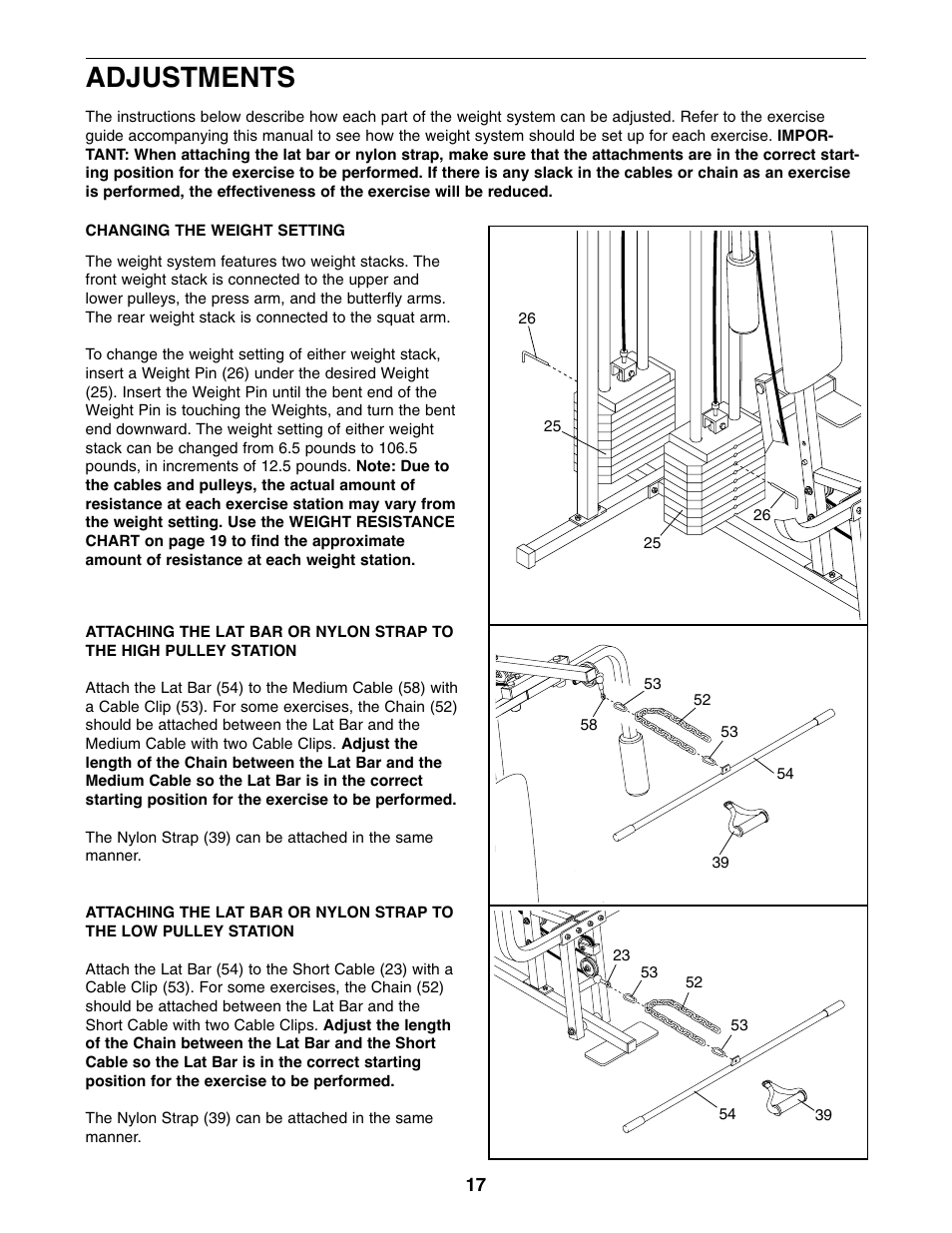 Adjustments | Weider WESY85310 User Manual | Page 17 / 27