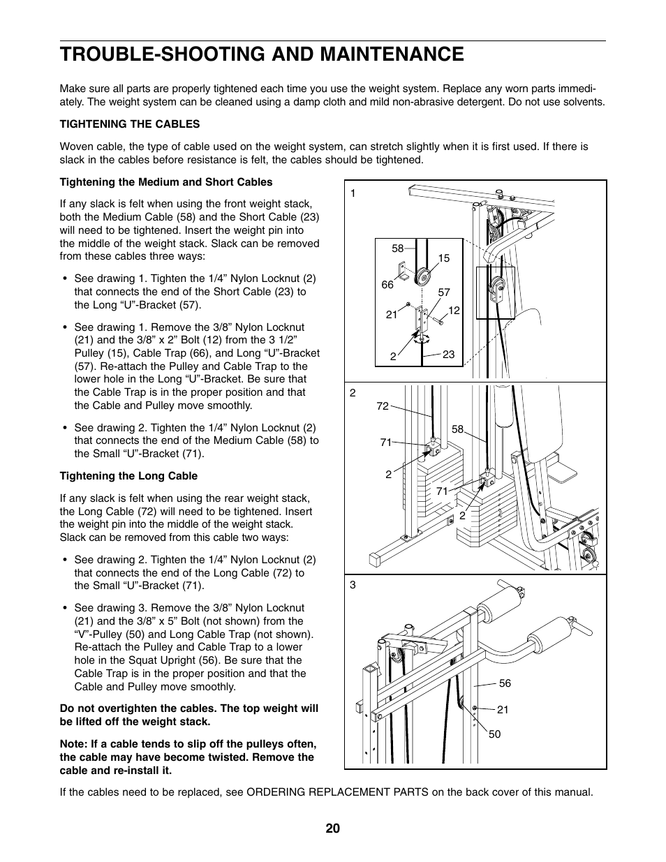 Trouble-shooting and maintenance | Weider WESY85310 User Manual | Page 20 / 27