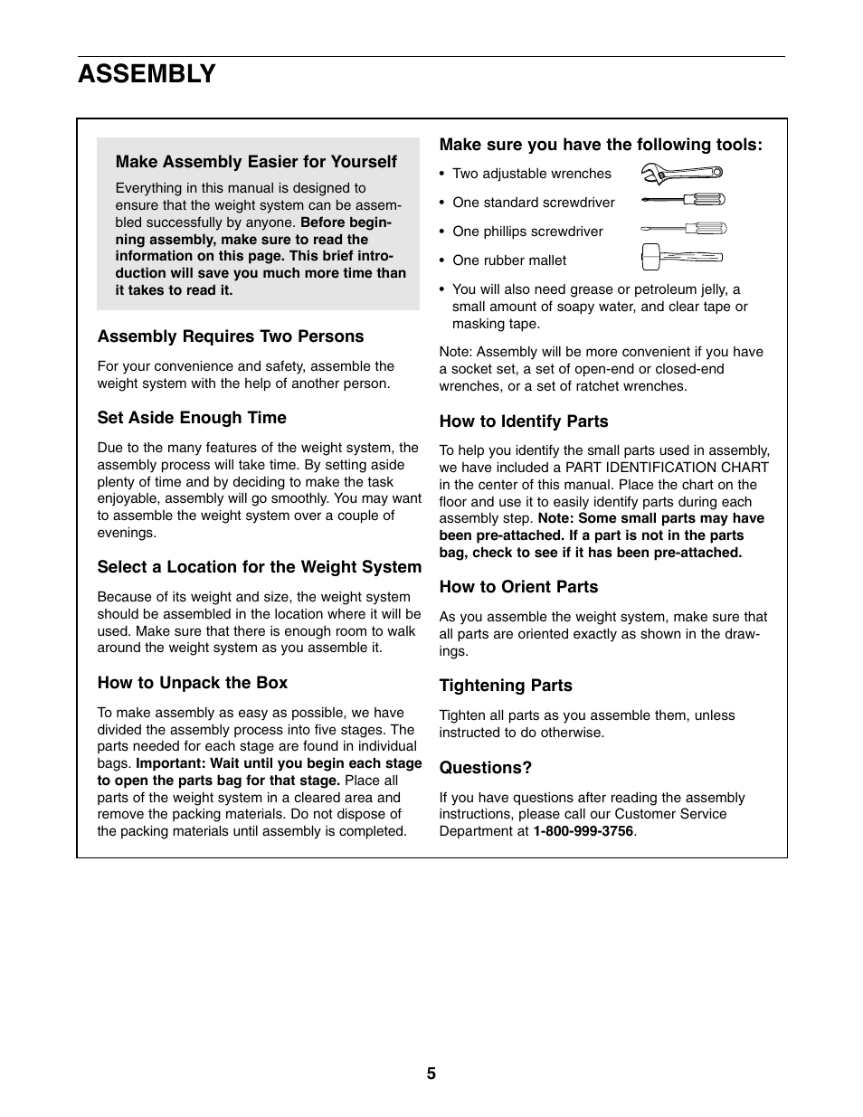 Assembly | Weider WESY85310 User Manual | Page 5 / 27