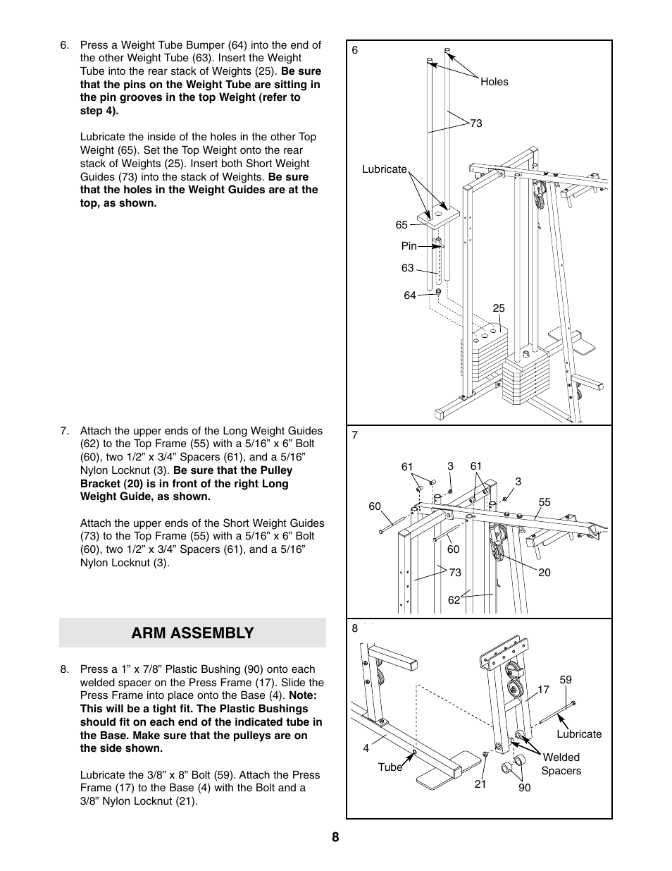 Arm assembly | Weider WESY85310 User Manual | Page 8 / 27