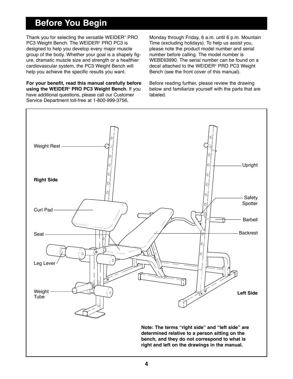 Before you begin | Weider WEBE63990 User Manual | Page 4 / 19