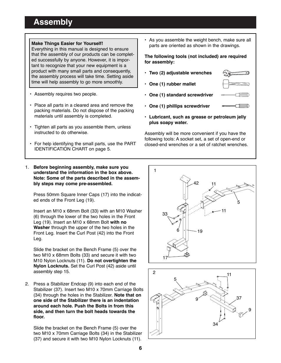 Assembly | Weider WEBE63990 User Manual | Page 6 / 19