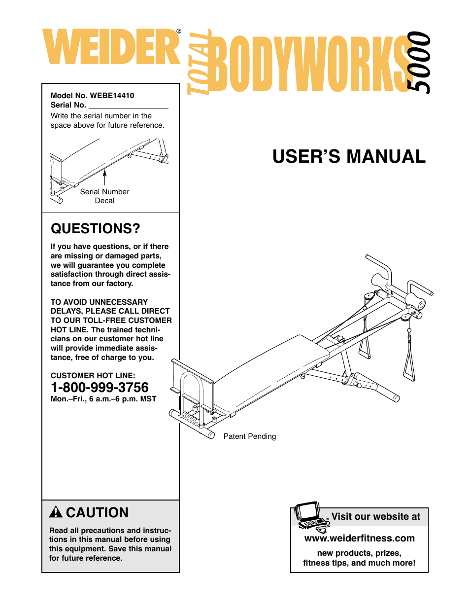 Weider 5000 User Manual | 8 pages