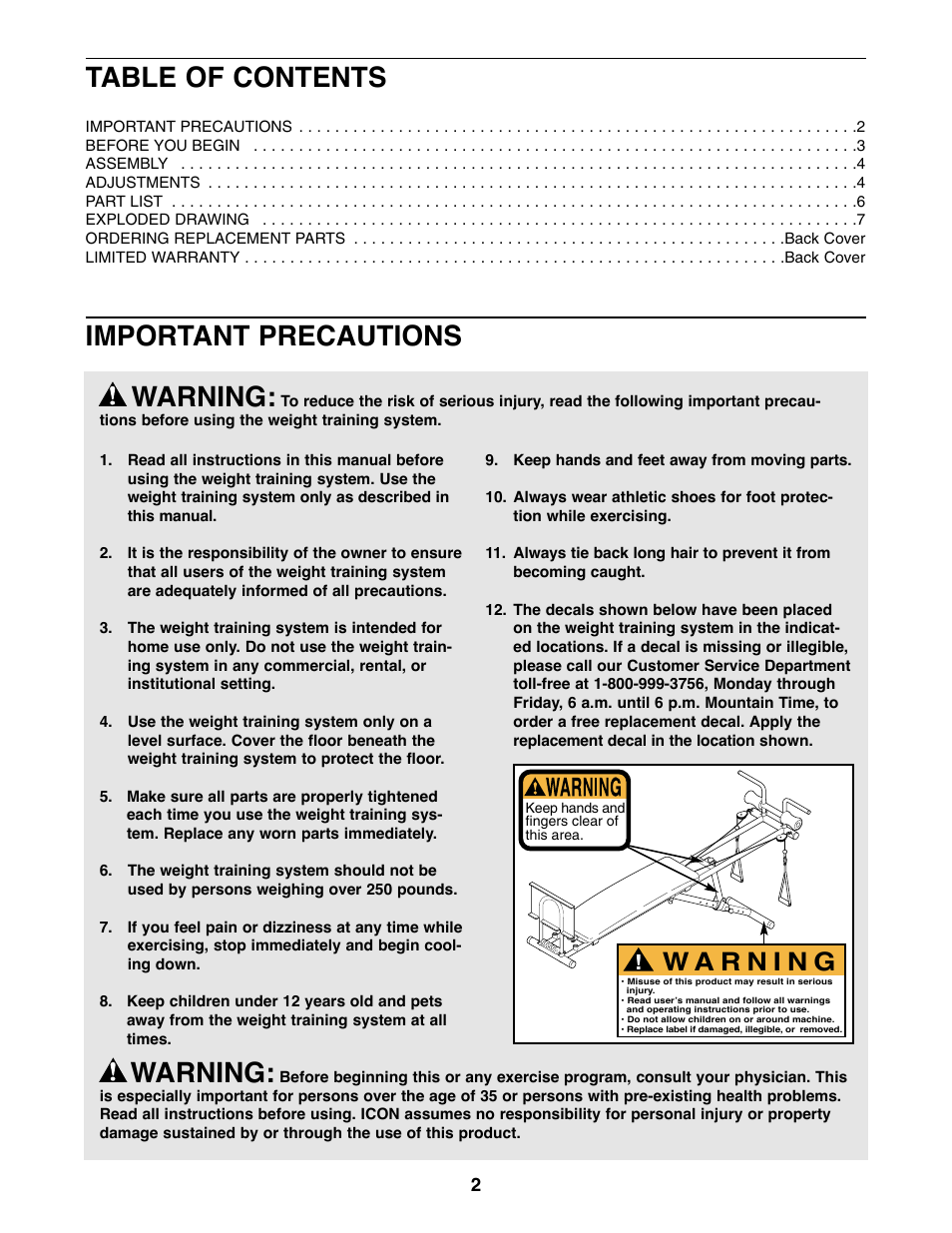 Weider 5000 User Manual | Page 2 / 8