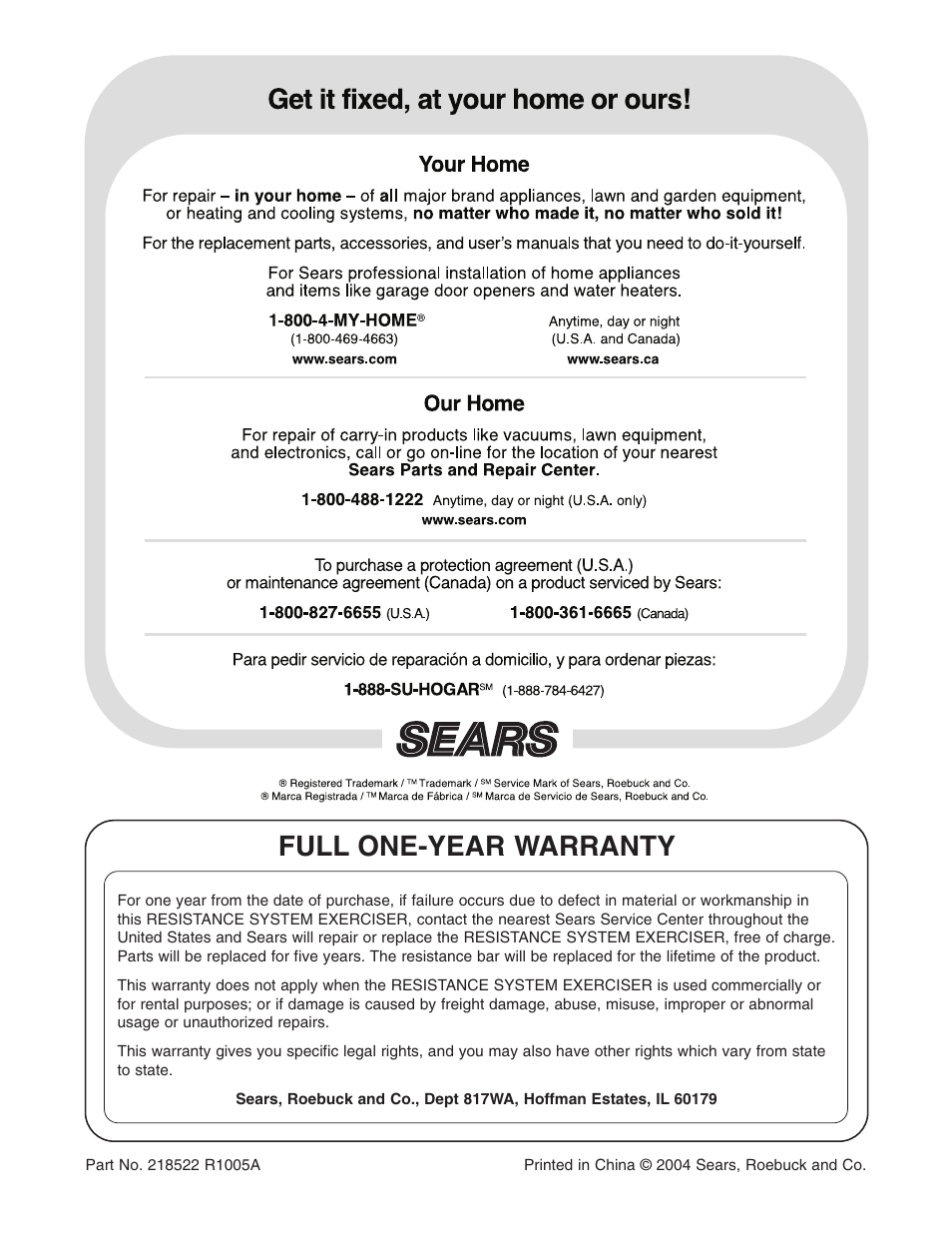 Full one-year warranty | Weider XP400 831.15392.2 User Manual | Page 24 / 24