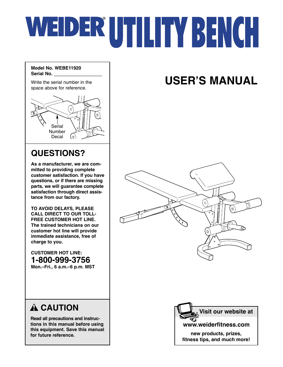 Weider WEBE11920 User Manual | 16 pages