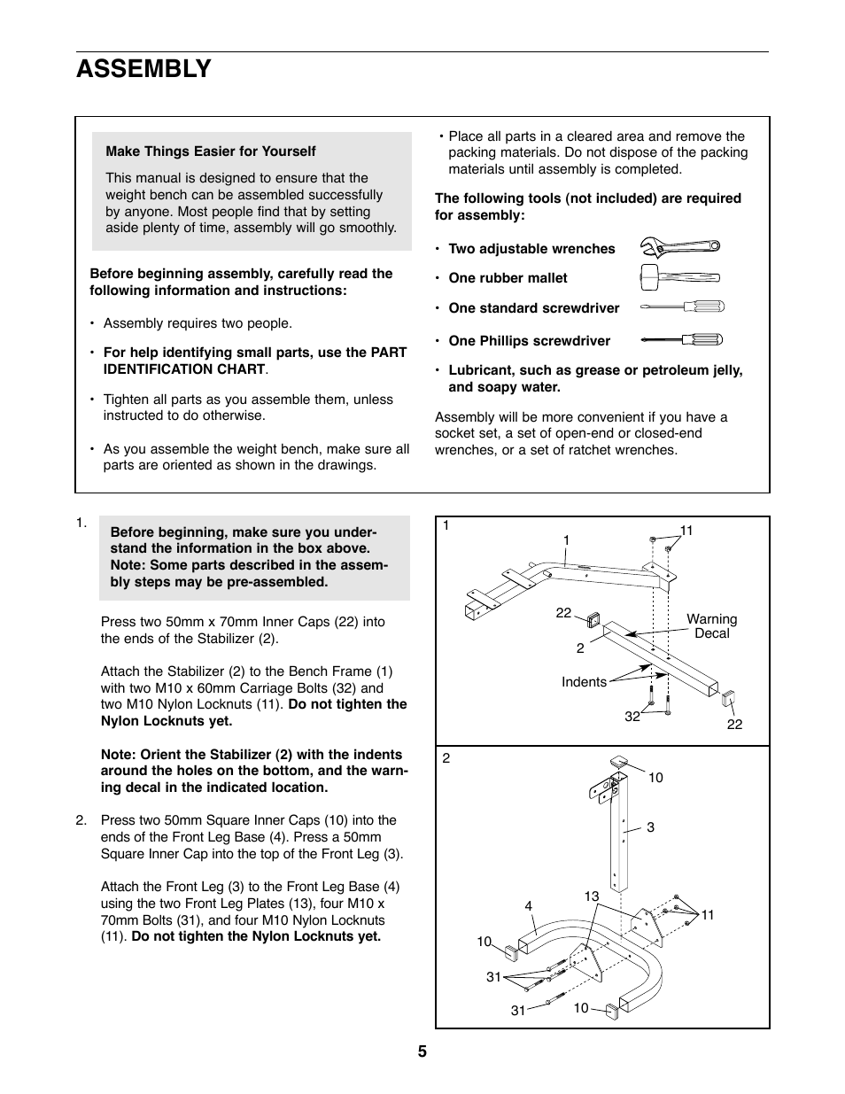 Assembly | Weider WEBE11920 User Manual | Page 5 / 16