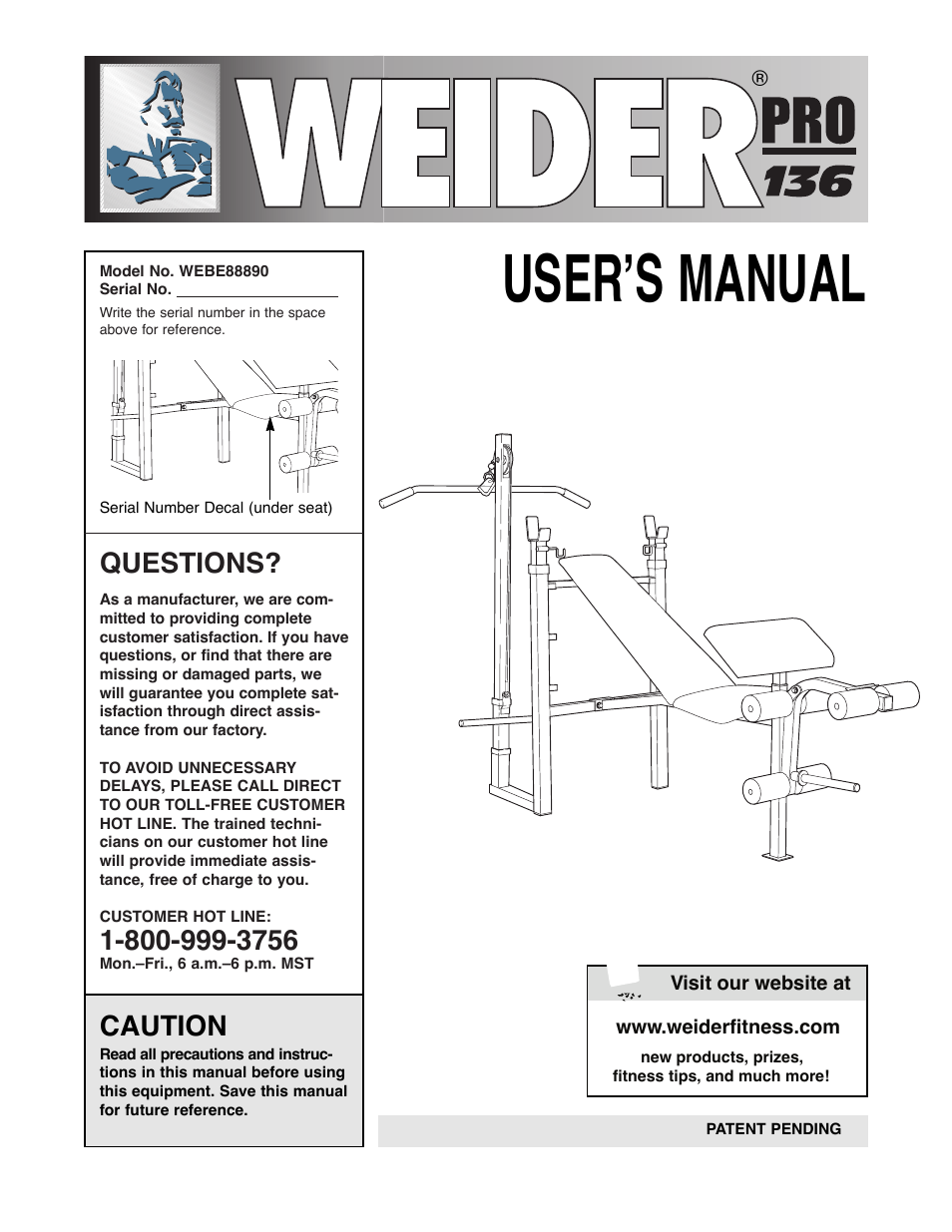 Weider WEBE88890 User Manual | 16 pages