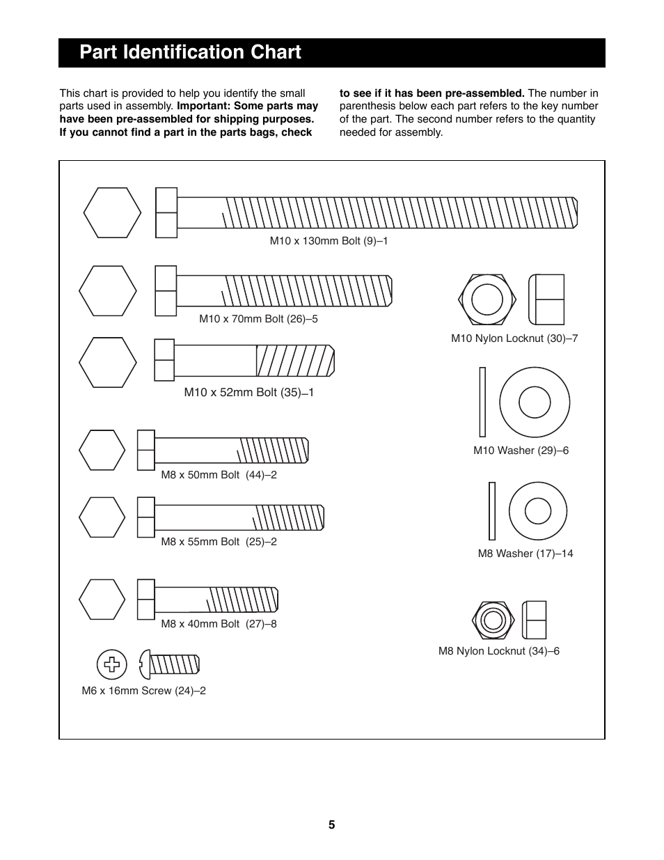 Part identification chart | Weider WEBE88890 User Manual | Page 5 / 16
