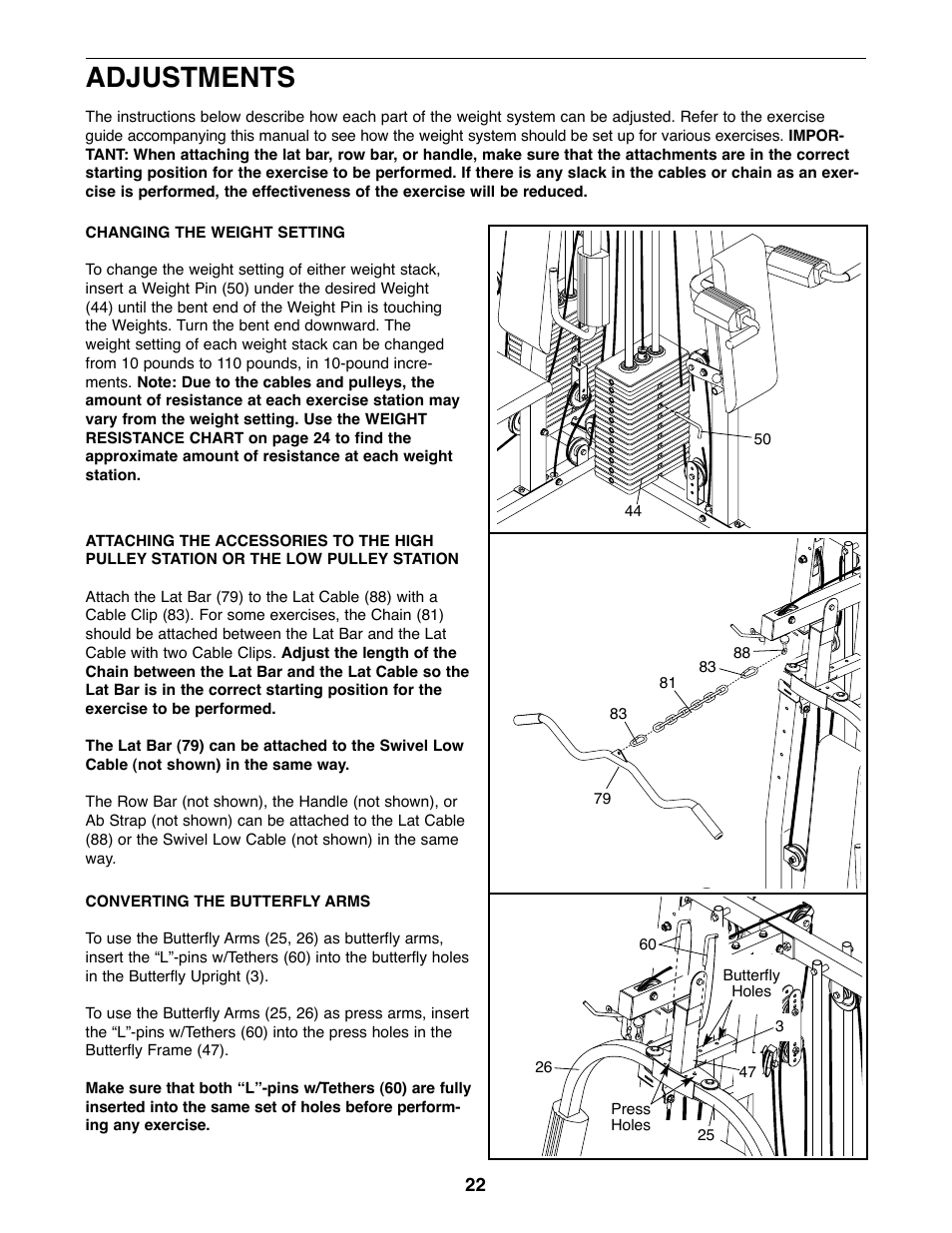 Adjustments | Weider 831.153930f User Manual | Page 22 / 35