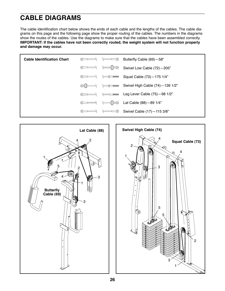 Cable diagrams | Weider 831.153930f User Manual | Page 26 / 35