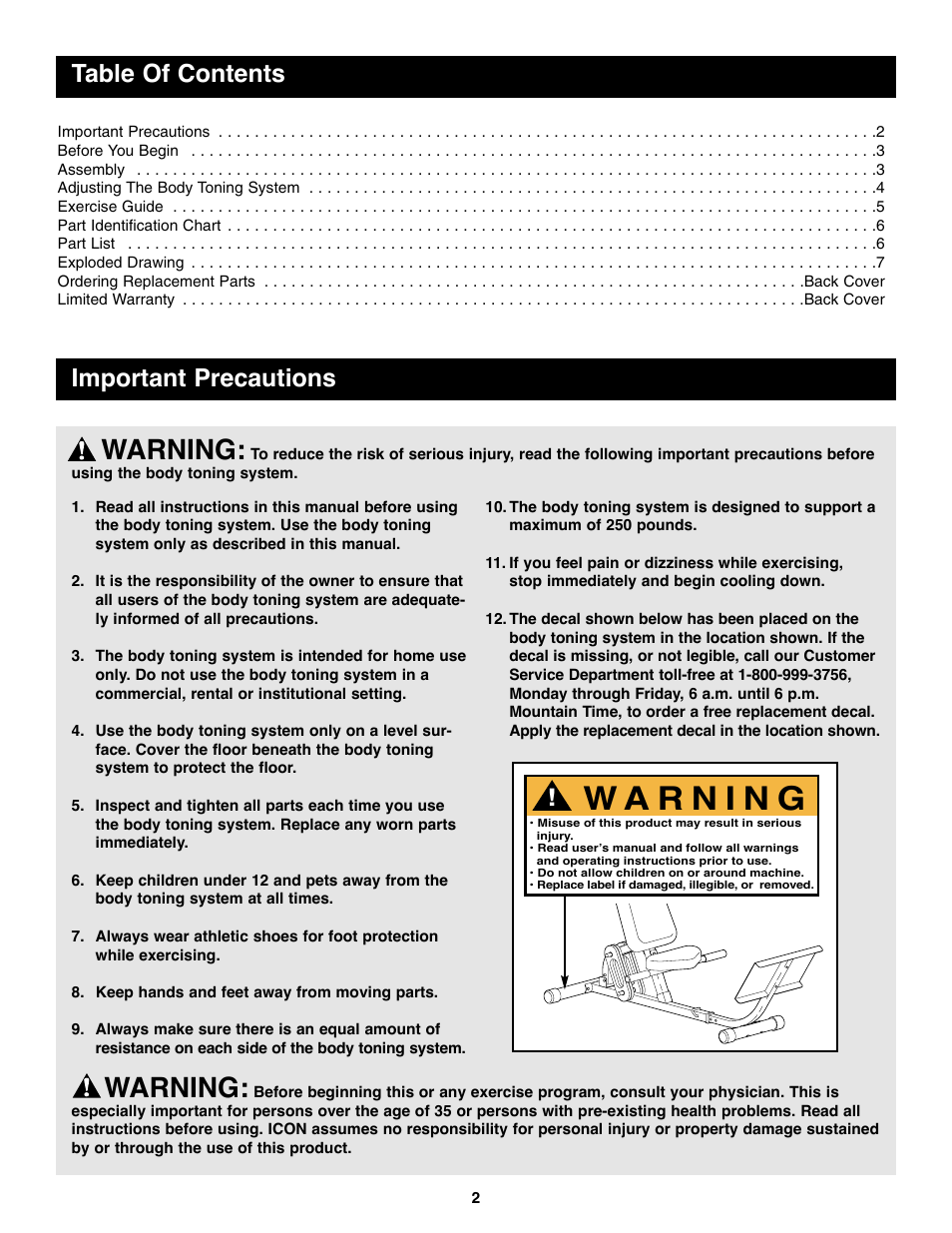 Weider WEBE06010 User Manual | Page 2 / 8