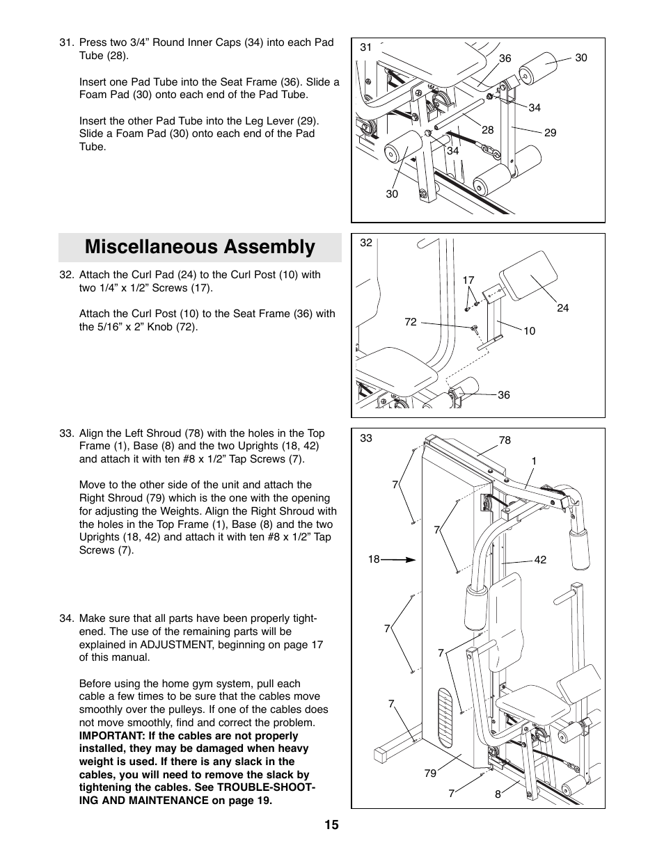 Miscellaneous assembly | Weider WESY81080 User Manual | Page 15 / 25