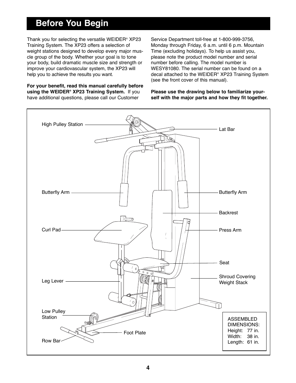 Before you begin | Weider WESY81080 User Manual | Page 4 / 25