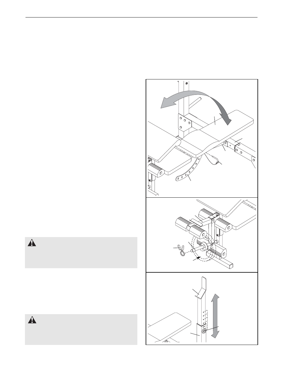 Warning, Adjustments | Weider 831.150311 User Manual | Page 10 / 16