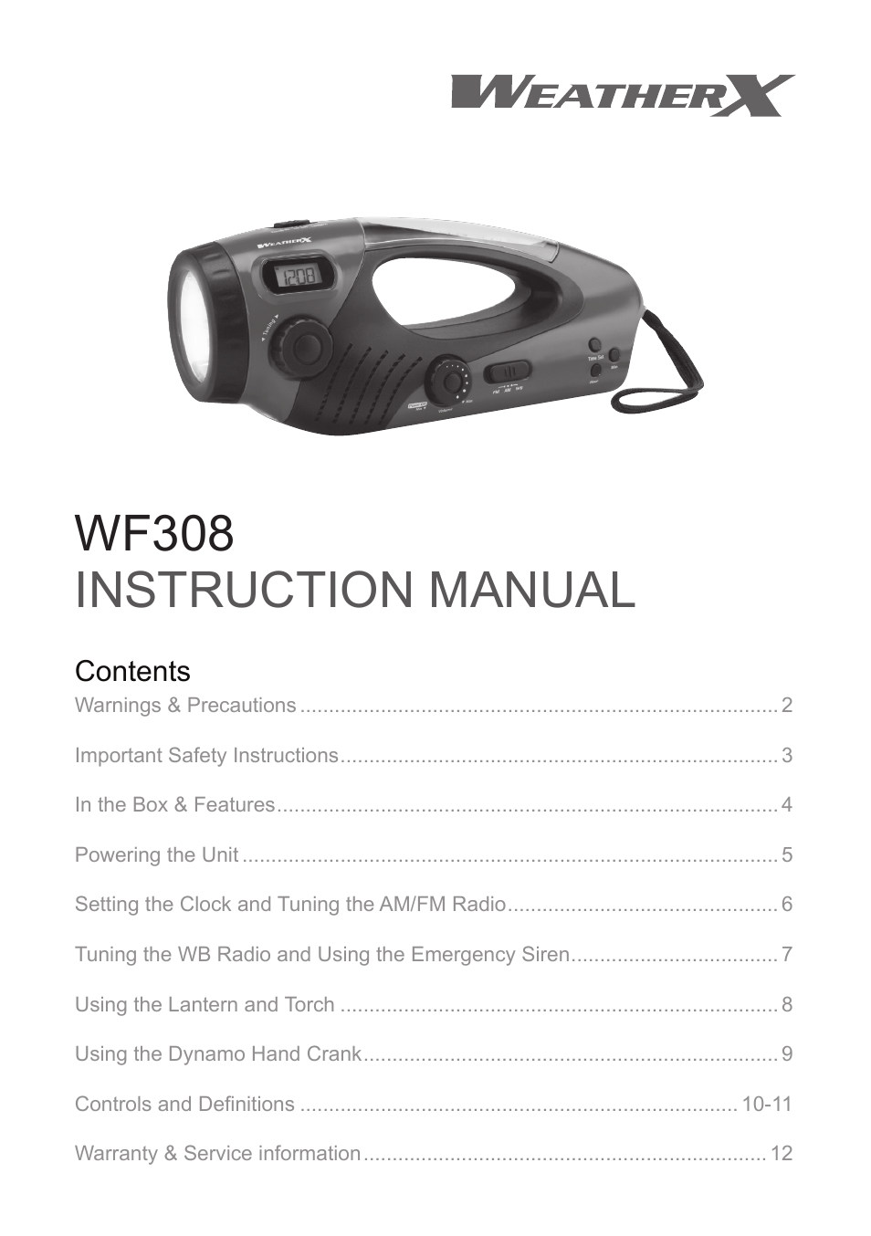 Weather X WF308 User Manual | 12 pages
