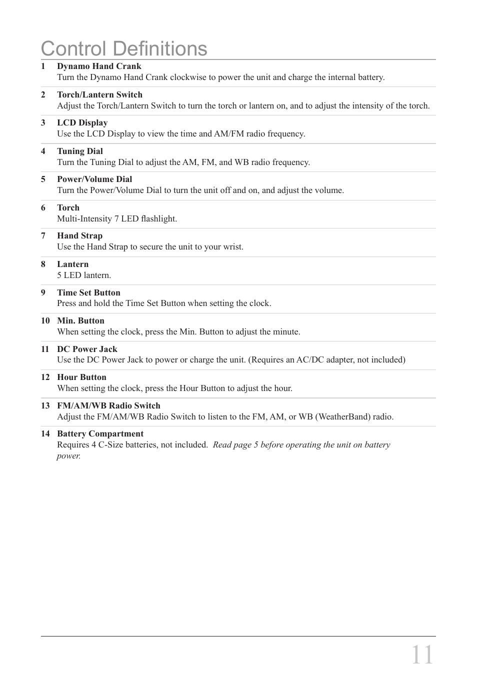 Control definitions | Weather X WF308 User Manual | Page 11 / 12