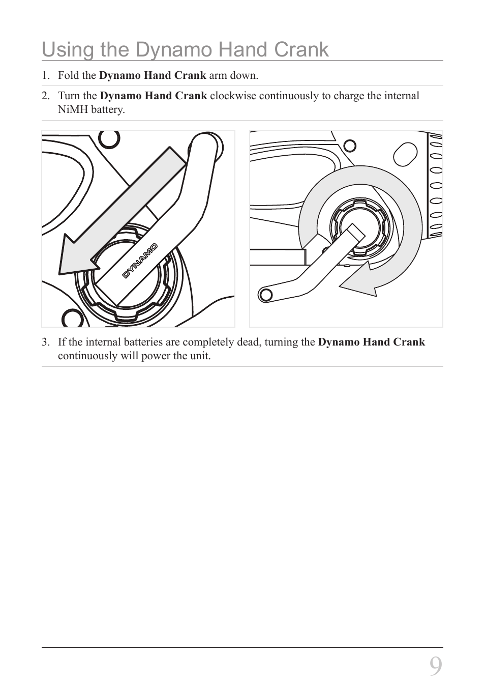 Using the dynamo hand crank | Weather X WF308 User Manual | Page 9 / 12