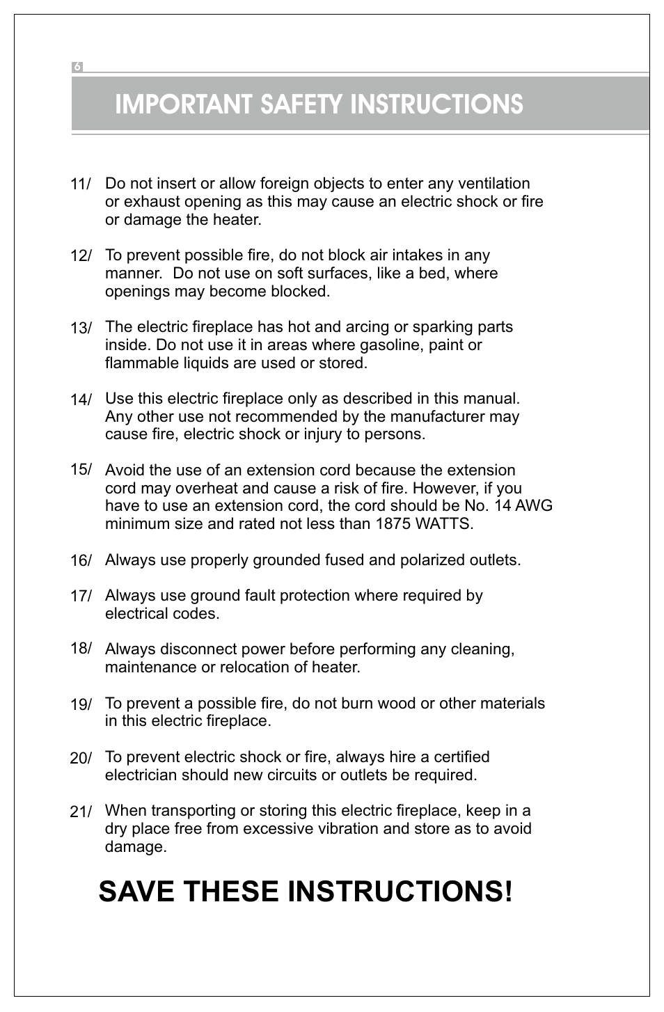 Save these instructions, Important safety instructions | Well Traveled Living BLT-999W-2 User Manual | Page 6 / 18