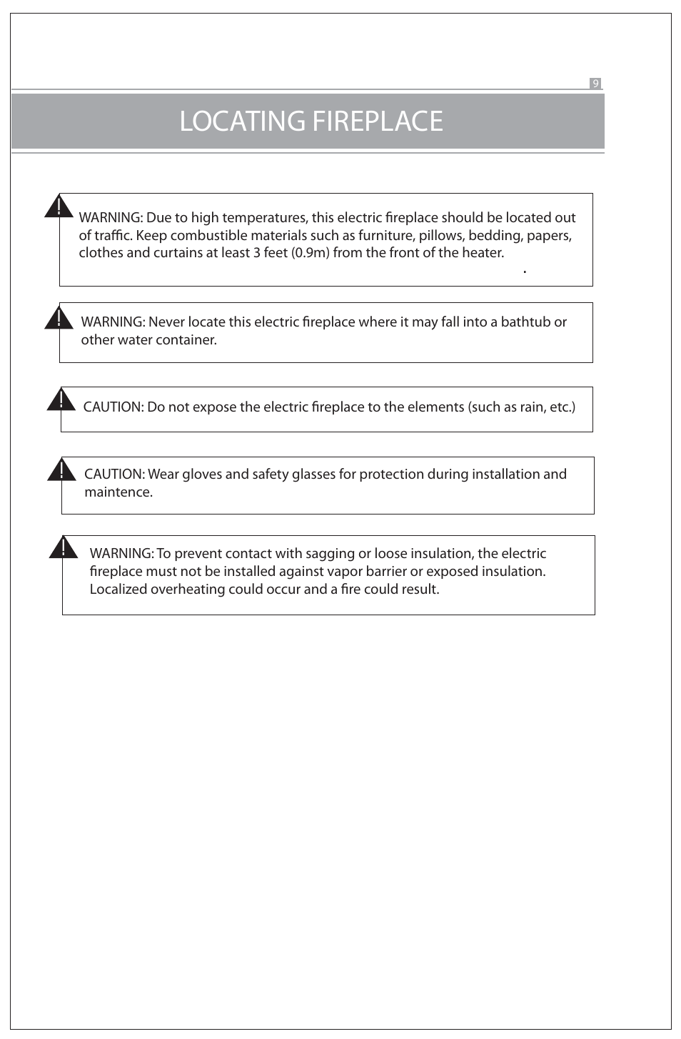 Locating fireplace | Well Traveled Living BLT-999W-2 User Manual | Page 9 / 18